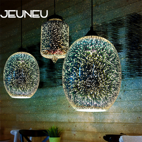 Modern 3D Glass Shade Pendant Lamp Colorful Romantic Starry Sky Hanging Lights Fixture E27 for Bedroom Restaurant Living Room ► Photo 1/6
