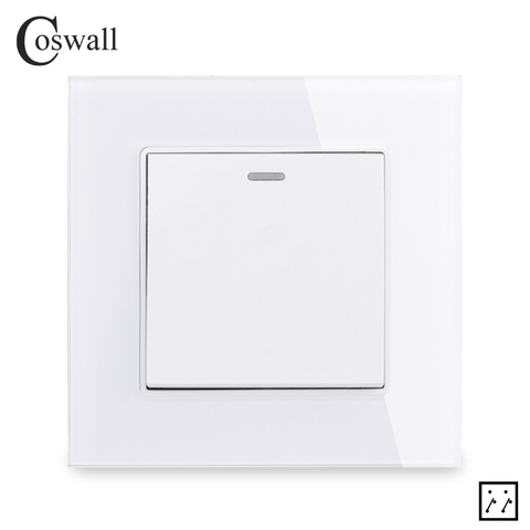Coswall Crystal Glass Panel 1 Gang 3 Way Intermediate Rocker Switch Crossover Cross Switch On / Off Wall Light Switch Switched ► Photo 1/6