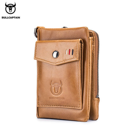 BULLCAPTAIN genuine leather, men's wallet, double coin purse, small mini card holder, pocket, business wallets ► Photo 1/6