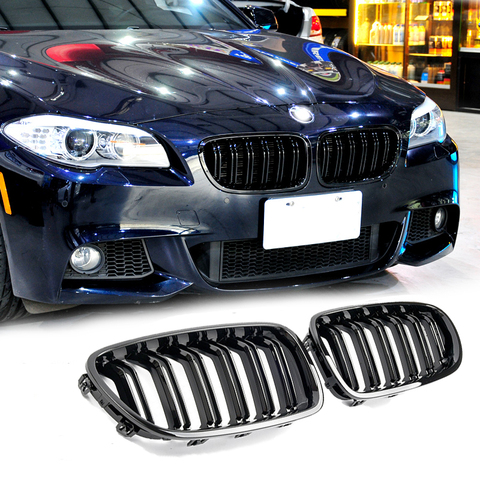 A Pair F10/F11/F18 Glossy Black Dual Slat M5 Style Front Kidney Grill Grille For BMW F10 F18 520i 523i 525i 530i 535i 2009-2016 ► Photo 1/4