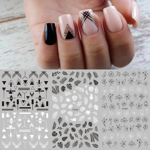 1 sheet Black White Flower Nail Sticker Mandala Tropical Leaf 3D Nail Sticker Geometry Adhesive Nail Decals Foil Design F564-573 ► Photo 1/5