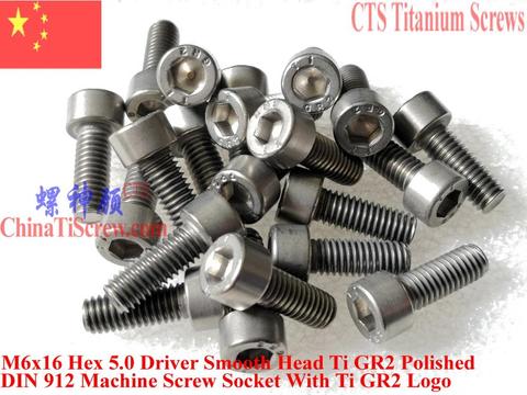 DIN 912 Titanium screws M6x8 M6x10 M6x12 M6x14 M6x16 M6x18 M6x20 socket head Hex 5 .0 driver Ti GR2 Polished 10 pcs ► Photo 1/6