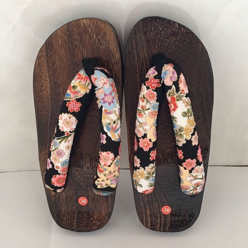 Women's Cosplay Clogs Japanese Wooden Flip Flops Sakura Sandals Slippers Shoes 