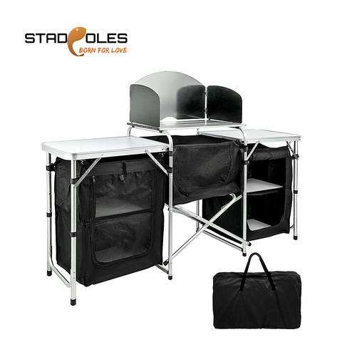 S-tadpoles Portable Outdoor Camp Kitchen Camping Equipment Kitchen Table With 3 Zippered Bags And Windscreen Camping Cook Table ► Photo 1/6