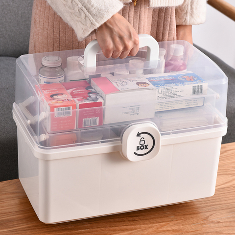 Double Layer Large Capacity Medicine Organizer Box Portable First