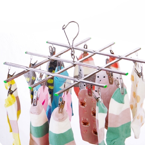 20 Clips Collapsible Stainless Steel Windproof Clothespin Laundry Hanger Sock Towel Bra Drying Rack Clothes Peg Hook Airer Dryer ► Photo 1/6