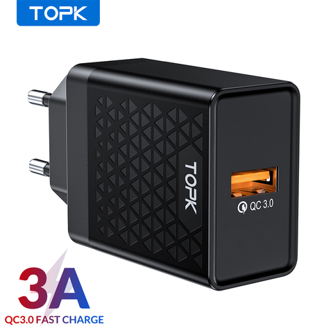 TOPK Quick Charge 3.0 Mobile Phone Charger 18W Fast USB Charger EU Plug Wall USB Charger Adapter for iPhone Samsung Xiaomi LG ► Photo 1/6