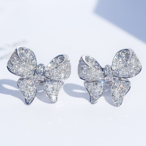 Korean Fashion 925 Silver Bow Stud Earring for Women Bling Charm Inlaid Zircon Bowknot Earring Wedding Engagement Jewelry Gift ► Photo 1/5