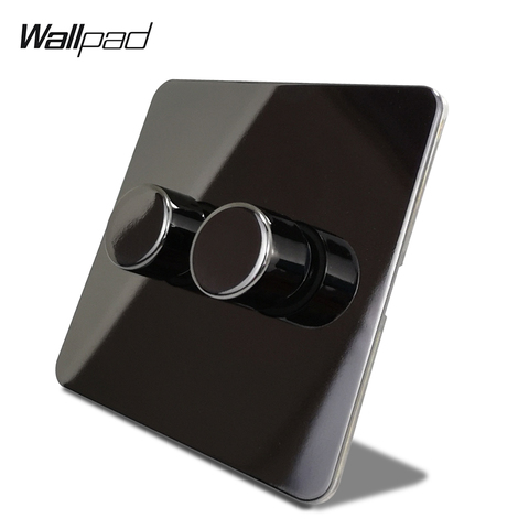Wallpad Black Nickel 2 Gang 2 Way Double LED Light Dimmer Switch Push On Off Stainless Steel Panel Metal Button ► Photo 1/5