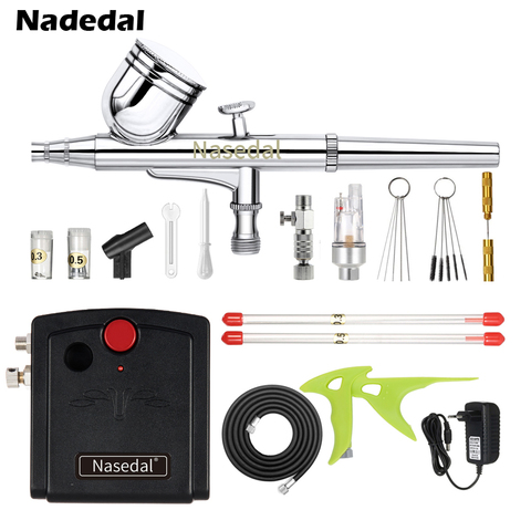 Nasedal Dual-Action Mini Airbrush Compressor Kit 0.3mm Air brush for Nail Art Cake Decoration Makeup Tattoo Model Car Paint ► Photo 1/6