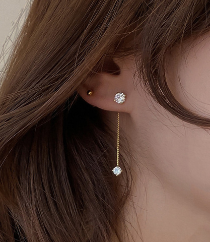 Simple Zircon Long Earrings Front And Back Delicate Korean Brincos 2022 Femme Jewelry Wholesale ► Photo 1/6
