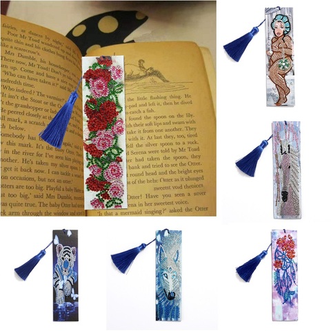 5D Diamond Painting Exquisite Flowers Leather Bookmarks Tassel Bookmarks Special Shaped Diamond Embroidery Craft decoration ► Photo 1/6