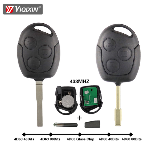 YIQIXIN 3 Button 433Mhz Transponder Chip 4D60/4D63 Remote Car Key FO21/HU101 Blade For Ford Focus Fiesta Fusion Mondeo Galaxy ► Photo 1/6