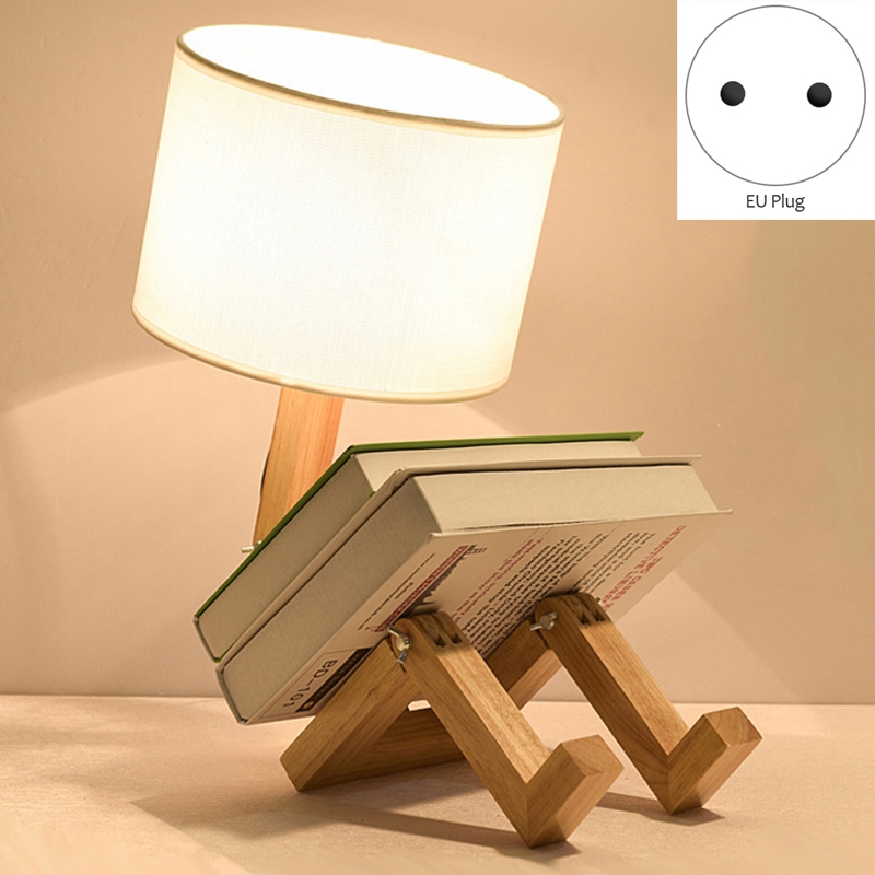 Wooden Table Lamp Holder Robot Shape, Modern Wood Table Lights