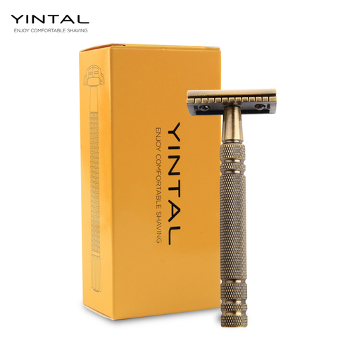 YINTAL Men's Bronze Classic Double-sided Manual Razor Long Handle Safety Razors Shaving Replaceable Classic Razors ► Photo 1/6