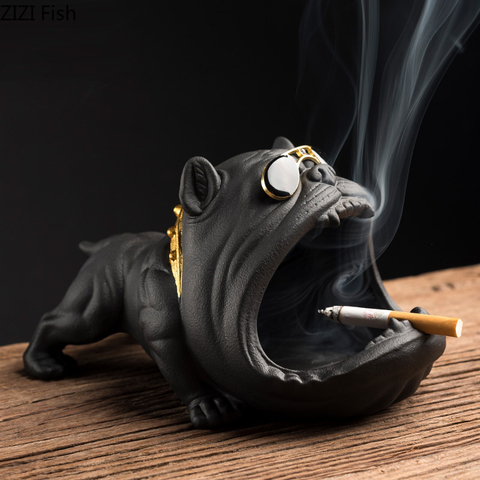 Ceramic Household Cartoon Glasses Dog Cigar Ashtray Bulldog Windproof Large Capacity Animal Car Ashtray Living Room Home Decor ► Photo 1/6