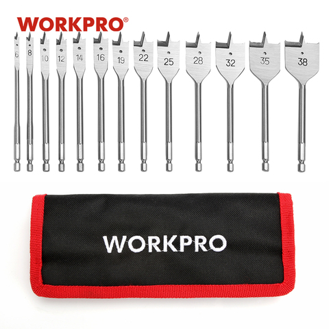 WORKPRO 13PC 6-38mm Woodworking Flat Drill Set In Metric Woodworking Spade Drill Bits Hand Tool Sets ► Photo 1/6