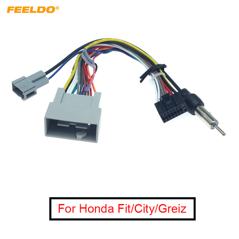 FEELDO Car Media Player Navi Radio Wire Harness For Honda Fit City Greiz Audio Power Cable Adapter #FD3413 ► Photo 1/6