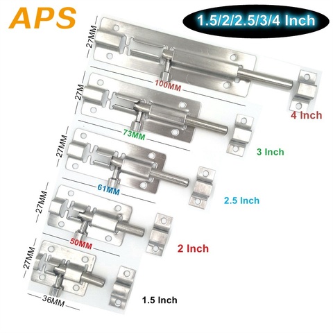 1Pcs 1.5/2/2.5/3/4 Inch Stainless Steel Door Latch Sliding Lock Bolt Latch Hasp Staple Gate Safety Lock ► Photo 1/3