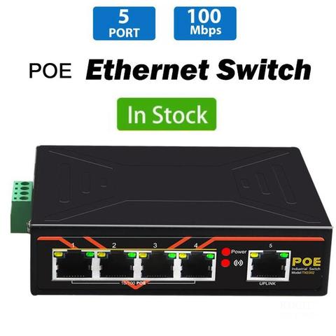 5 Port Industrial Ethernet Switch 48V 10/100Mbps Network Switch POE DIN Rail Type Network RJ45 Lan Hub adapter Signal Strengthen ► Photo 1/5