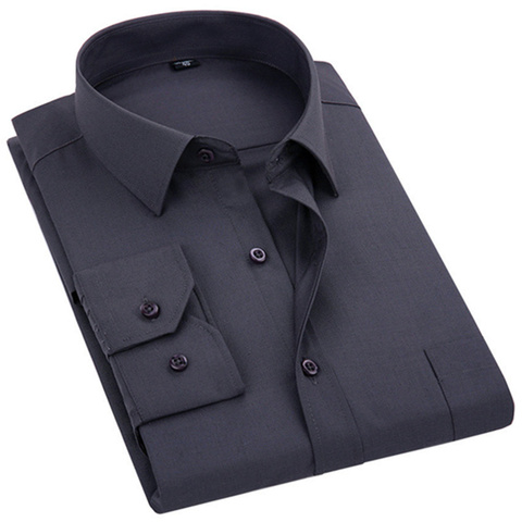2022 New Men's Dress Shirt Solid Color Plus Size 8XL Black White Blue Gray Chemise Homme Male Business Casual Long Sleeved Shirt ► Photo 1/6