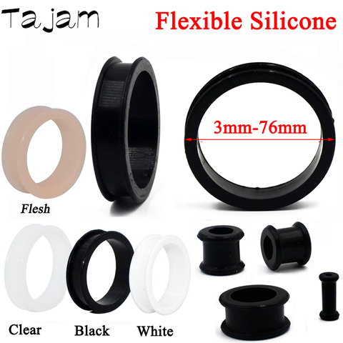 1Pair 3mm-76mm Big Size Hollow Black Silicone Flexible Double Flared Flesh Ear Tunnel Plugs Gauge Expander Stretchers Jewelry ► Photo 1/6