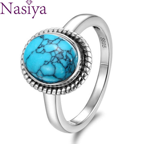 New Fashion 8x10 MM Oval Natural Turquoise Rings Women's 925 Silver Ring Vintage Fine Jewelry for Anniversary Gifts Wholesale ► Photo 1/5