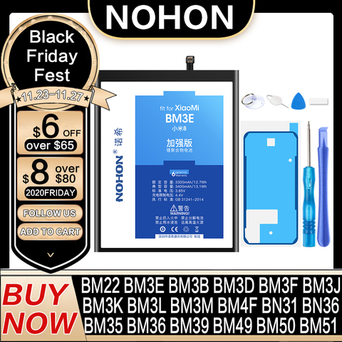 NOHON BM3E BM3B BM3L BM22 BM36 BM39 BN31 Battery For Xiaomi Mi 9 8 SE Pro Lite 6 5 5S 4C 5X CC9 4 6X MIX MAX 2 3 BM49 BM50 BM51 ► Photo 1/6