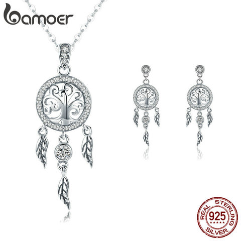 BAMOER Authentic 925 Sterling Silver Tree of Life Dream Catcher Necklaces Pendant Jewelry Set Sterling Silver Jewelry Gift ► Photo 1/6