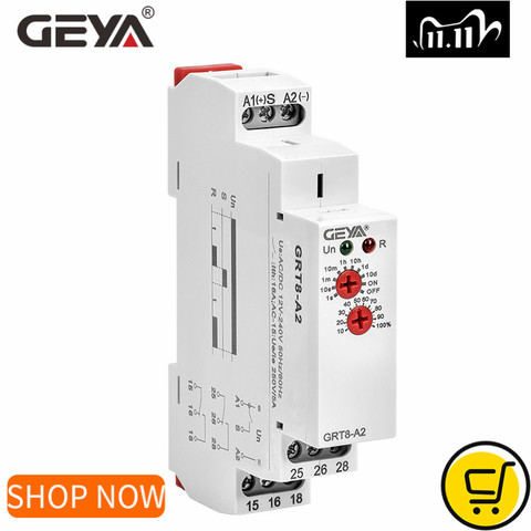 GEYA GRT8-A Electronic 16A SPDT ON Delay Timer Relay Time Relay AC/DC12V-240V DIN Rail Delay On Relay 12V ► Photo 1/6