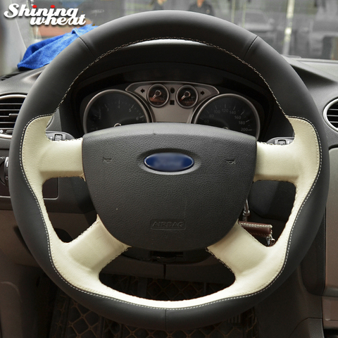 Shining wheat Genuine Leather Car Steering Wheel Cover for Ford Kuga 2008-2011 Focus 2 2005-2011 C-MAX 2007-2010 ► Photo 1/4