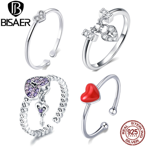 Hot Sale BISAER Purple Crystal Original 925 Sterling Silver Ring Love Heart Infinity Finger Rings for Women Engagement Jewelry ► Photo 1/6