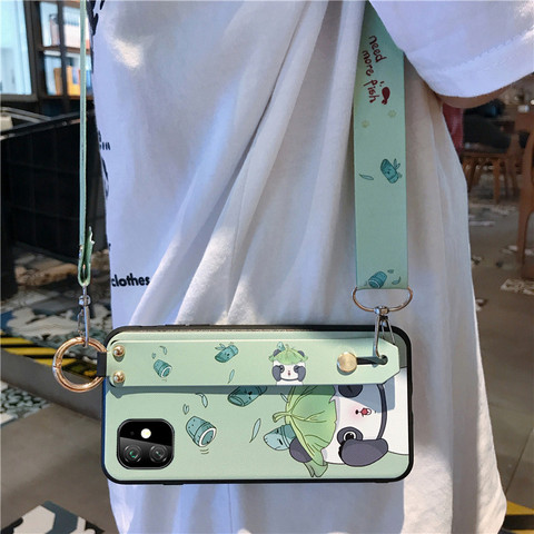 Cute Panda Cat Wrist Strap Silicone Phone Case for iPhone 11 pro Max Case for iPhone XS Max XR X 8 7 6 6s Plus Crossbody Strap ► Photo 1/6