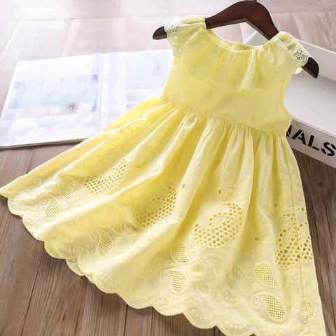 2022 New Girls' Dresses Children'S Summer Cotton Embroidered Hollow Dress Baby Kids Clothing Cute Ruffled Round Neck Vest Dress ► Photo 1/6