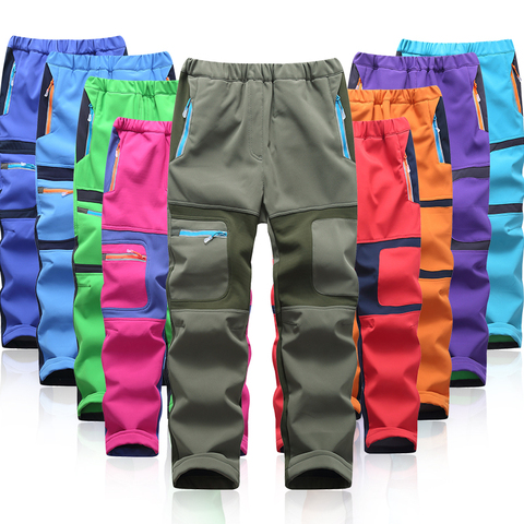 Fashion Brand Waterproof Boy Girl kids Pants Warm Trousers Sporty Climbing leggings Children Patchwork Soft Shell Outfits autumn ► Photo 1/6