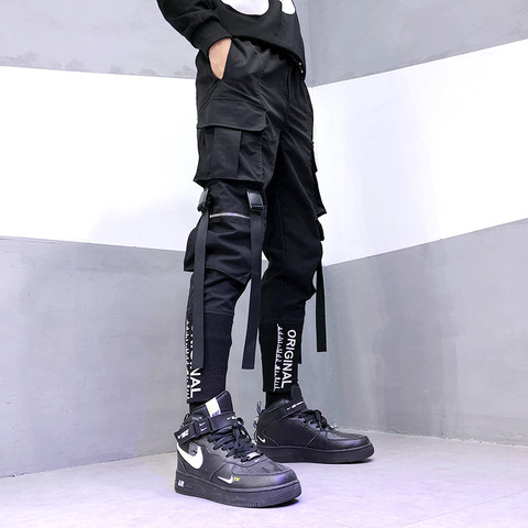 Stylish 2022 Japanese Fashion Harajuku Streetwear Pants for Men Ribbon Pockets Cargo Joggers Techwear Men's Trousers Hip Hop ► Photo 1/6