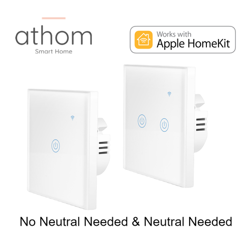 ATHOM Homekit no Neutral Needed WiFi EU Standard Smart Switch Touch key 1 gang 2 gang ► Photo 1/5
