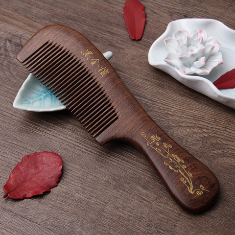 Natural Sandalwood Combs Solid Wood Carving Combs Anti-Static Beard Comb Handicraft Hair Styling Wide tooth and Narrow tooth ► Photo 1/6