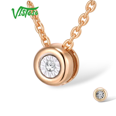 VISTOSO Gold Pendant For Women Pure 14K 585 Rose/white Gold Illusion-Set Miracle Plate Diamond Pendant Round Circle Fine Jewelry ► Photo 1/6