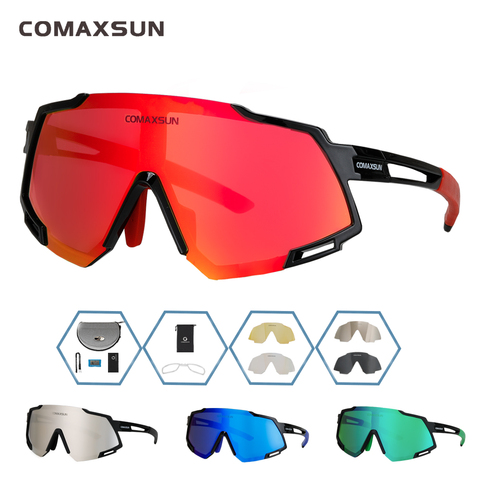 COMAXSUN Professional Polarized 5 Len Cycling Glasses MTB Road Bike Sport Mirror Sunglasses Bike Eyewear UV400 Bicycle Goggles ► Photo 1/6