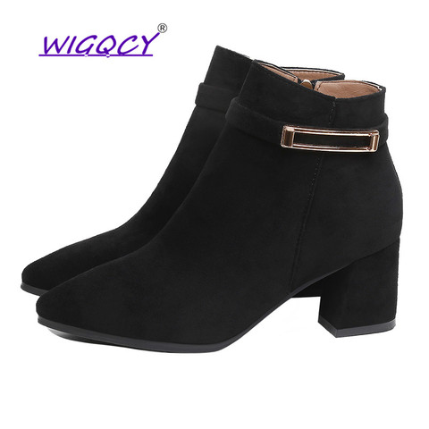 New Autumn Winter Ankle Boots Round Heeled Fashion Short Boots Side Zipper Thick With Metal Decoration Pointed Toe Comfort Boots ► Photo 1/6