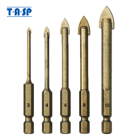 TASP 5pcs Glass Drill Bit Set Carbide Tipped Ceramic Tile Cutter 1/4