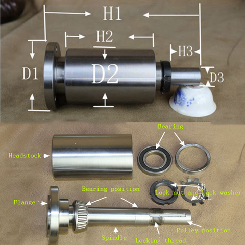 80/100/ small lathe spindle, high-strength screw connection, woodworking lathe, headstock assembly, with flange ► Photo 1/4