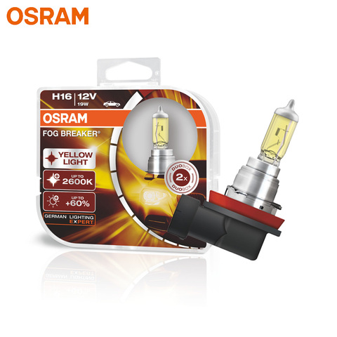 OSRAM H16 Yellow 62219FBR Halogen Fog Breaker 12V 19W Car Original Fog Lamps 2600K Light +60% Brighter Genuine Auto Bulb, Pair ► Photo 1/6