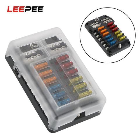 6 Ways 12 Ways Blade Fuse Block Plastic Cover M5 Stud Fuse Box Holder With LED Indicator For Auto Car Marine Light 12V 32V ► Photo 1/1