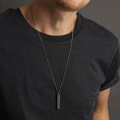 New Black Rectangle Pendant Necklace Men Trendy Simple Stainless Steel Men's necklace collana Kolye Bijoux Collar collier homme ► Photo 1/6