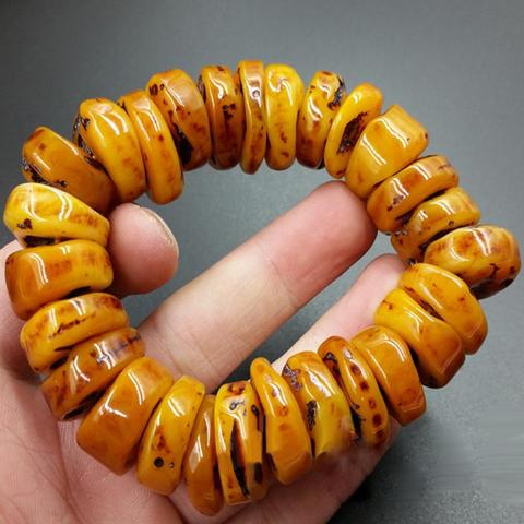 Fashion Explosion Natural Amber Beeswax Old Stone Abacus Beaded Bracelet Hand Jewelry Accessory Gift Men Yellow Bangle ► Photo 1/6