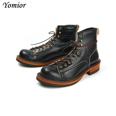 Yomior Handmade 2022 New High Quality Men Shoes Vintage Casual Cow Leather Ankle Boots Platform Motorcycle Boots British Tooling ► Photo 1/6