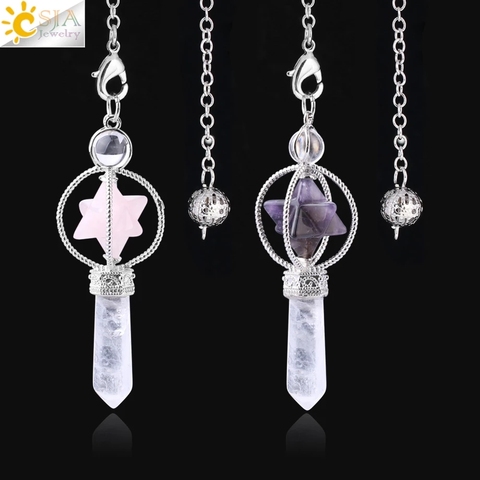 CSJA Merkaba Dowsing Pendulum Quartz Natural Stone Crystal Pink Reiki Healing Pendule Pendant Pendulums for Radiesthesia F770 ► Photo 1/6