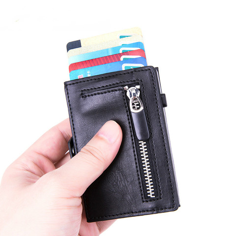 ZOVYVOL 2022 Button RFID Credit Card Holder Hasp Single Box Smart Wallet Men Automatic ID Card Case Zipper Coin Purse ► Photo 1/6